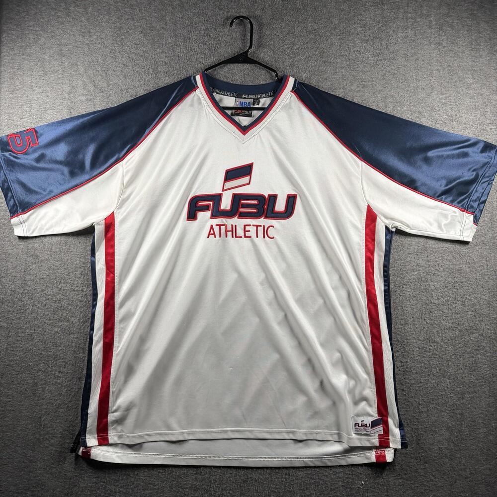 Vintage Y2K FUBU Athletic NBA Jersey Mens XXXL 3XL White Blue Hip Hop Streetwear